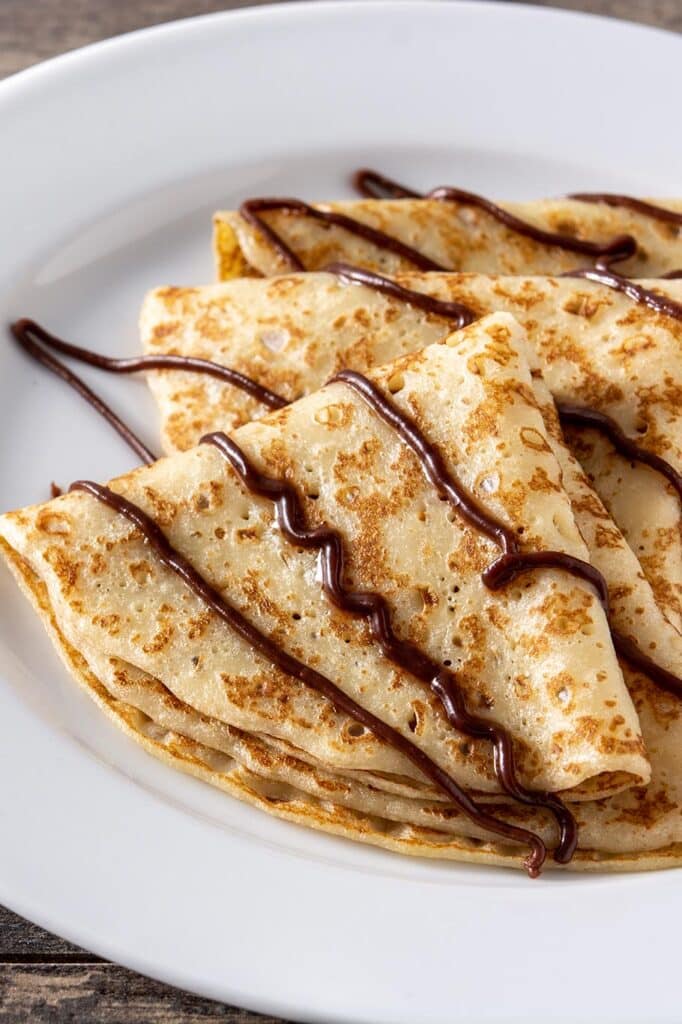 Vista de alguns crepes de chocolate