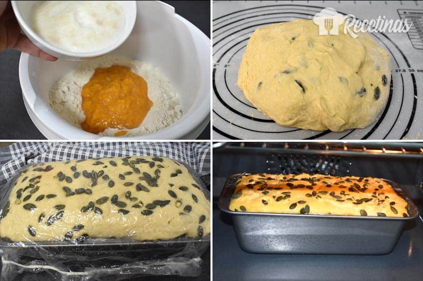 Preparação de pão de abóbora.