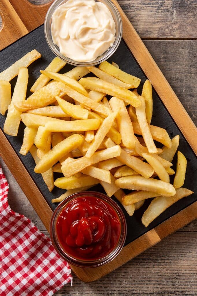 Vista das batatas fritas