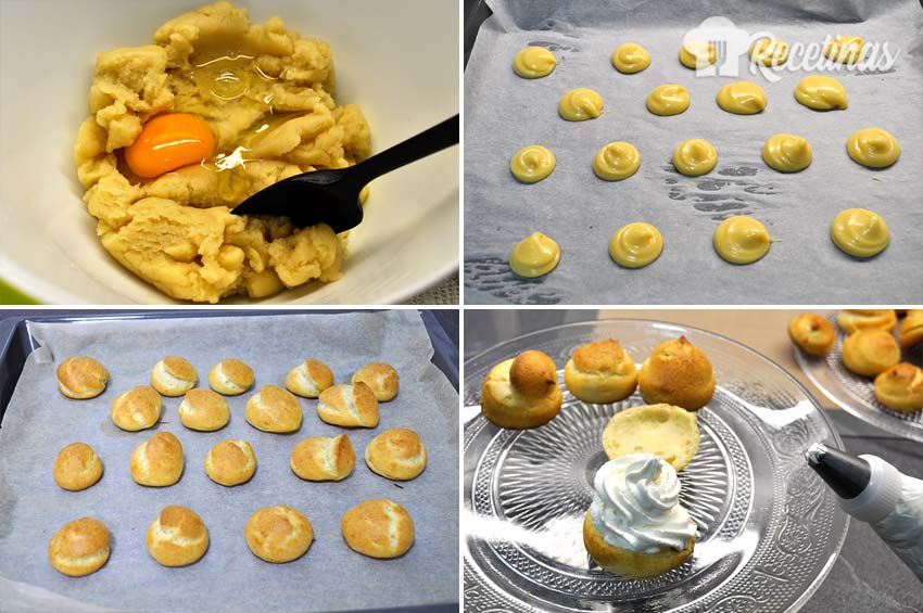 Profiteroles recheados com creme e trufa 3 Profiteroles caseiros.